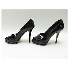 Christian Dior-Christian Dior Shoes 38.5 BLACK PATENT LEATHER PUMPS LEATHER PUMP SHOES-Black