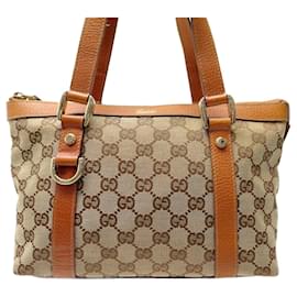 Gucci-Gucci handbag bag 141471 IN GG SUPREME CANVAS AND BROWN LEATHER CANVAS HANDBAG-Brown