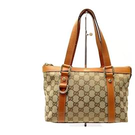 Gucci-Gucci handbag bag 141471 IN GG SUPREME CANVAS AND BROWN LEATHER CANVAS HANDBAG-Brown