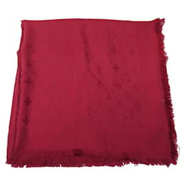 Louis Vuitton-CHALE LOUIS VUITTON MONOGRAM RED CANDY APPLE M72237 WOOL SILK SHAWL-Red