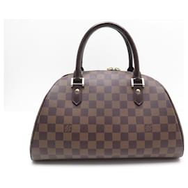 Louis Vuitton-LOUIS VUITTON RIBERA MM N HANDBAG41434 EBONY DAMIER CANVAS HANDBAG PURSE-Brown