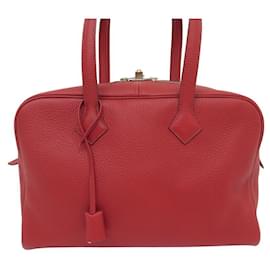 Hermès-NEW HERMES VICTORIA II HANDBAG 35 RED LEATHER GARANCE LEATHER HAND BAG-Red