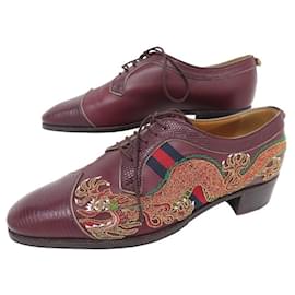 Gucci-GUCCI DERBY SHOES WITH DRAGON EMBROIDERY 510110 LEATHER & LIZARD 5.5 39.5 SHOES-Dark red