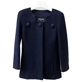 Chanel-Jaqueta de Tweed com Botões Grandes CC-Azul marinho