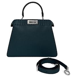 Fendi-Peekaboo bag, ISeeU Small model in Cuoio Romano blue green leather-Blue