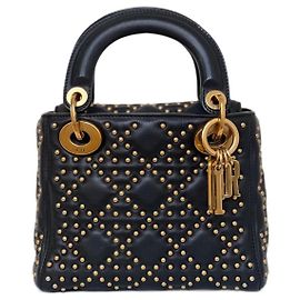 Mini Lady Dior borchiata nera Nero