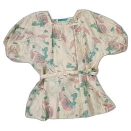 Cacharel-Camisa de seda vintage de flores de los años 70 de Cacharel.-Blanco roto