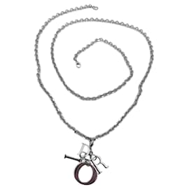 Christian Dior-Removable silver chain shoulder strap by Christian Dior with D.I.O.R. pendant.-Silvery
