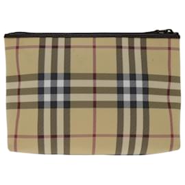 Burberry-BURBERRY Nova Check Pouch Coated Canvas Beige Auth yk11343-Beige
