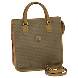 Gucci-GUCCI Micro GG Supreme Web Sherry Line Hand Bag PVC Leather Beige Auth ar11547-Beige