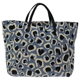 Gucci-GUCCI Leopard Hand Bag Canvas Blue 284721 Auth bs12925-Blue