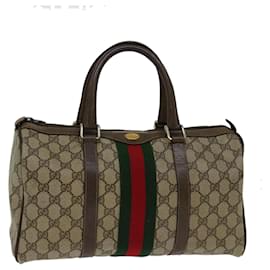 Gucci-GUCCI GG Supreme Web Sherry Line Boston Bag Beige Red 58 02 007 Auth yk11300-Red,Beige