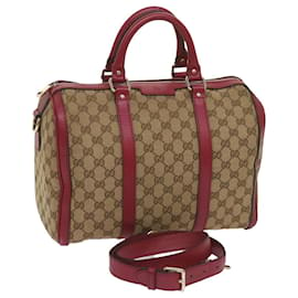 Gucci-Gucci GG Canvas Hand Bag 2Camino Beige Rojo 247205 autenticación 68594-Roja,Beige