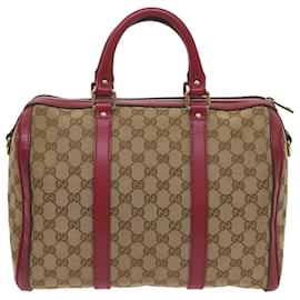 Gucci-Gucci GG Canvas Hand Bag 2Camino Beige Rojo 247205 autenticación 68594-Roja,Beige