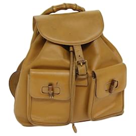 Gucci-GUCCI Bamboo Backpack Leather Brown 003 1998 0016 Auth ep3651-Brown