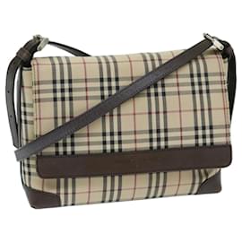 Burberry-BURBERRY Nova Check Shoulder Bag Canvas Beige Brown Auth 68814-Brown,Beige