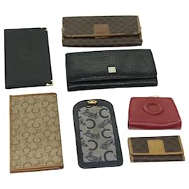 Céline-CELINE Macadam Canvas Pouch Key Case Wallet Leather 6Set Beige Auth bs12965-Black,Red,Beige