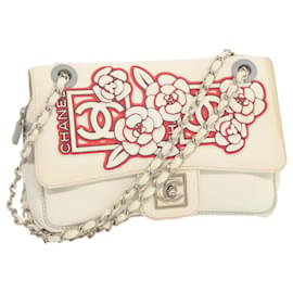 Chanel-CHANEL Chain Shoulder Bag Canvas White CC Auth bs12575-Black