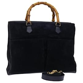 Gucci-GUCCI Bamboo Tote Bag Suede 2way Black 002 2855 Auth ep3654-Black