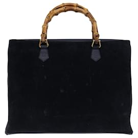 Gucci-GUCCI Bamboo Tote Bag Suede 2way Black 002 2855 Auth ep3654-Black