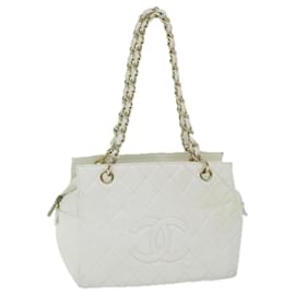 Chanel-CHANEL Matelasse Bolso de hombro con cadena Piel de caviar Blanco CC Auth ar11502-Blanco