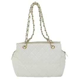 Chanel-CHANEL Matelasse Chain Shoulder Bag Caviar Skin White CC Auth ar11502-White
