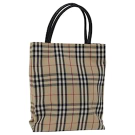 Burberry-BURBERRY Nova Check Hand Bag Canvas Beige Auth bs12605-Beige