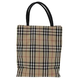 Burberry-BURBERRY Nova Check Hand Bag Canvas Beige Auth bs12605-Beige