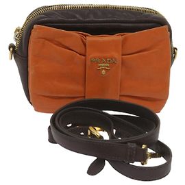 PRADA Borsa a tracolla con nastro Pelle Arancione Marrone Auth 69111 Marrone Arancione