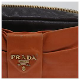 Prada-PRADA Ribbon Shoulder Bag Leather Orange Brown Auth 69111-Brown,Orange