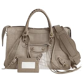 Balenciaga-Balenciaga Balenciaga City shoulder bag in crocodile print leather-Beige