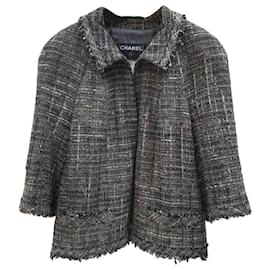 Chanel-Chaqueta de tweed con flecos de Chanel-Gris antracita
