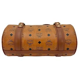 MCM-MCM Papillon handbag purse tote bag cognac logo print bag-Cognac