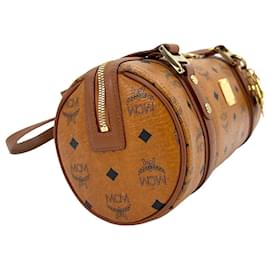 MCM-MCM Papillon handbag purse tote bag cognac logo print bag-Cognac