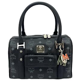 MCM-Bolsa de mão MCM Boston Bag One Pocket preta, bolsa de mão Heritage com alça e logotipo.-Preto