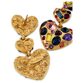 Oscar de la Renta-Orecchini a lampadario con cuore in pietre preziose e cristalli dorati di OSCAR DE LA RENTA-Multicolore