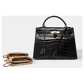 Hermès-Hermes Kelly Tasche 32 in schwarzem Alligatorleder - 101790-Schwarz