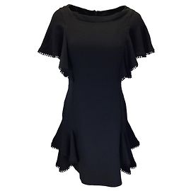 J. Mendel – Schwarzes Crêpe-Kleid mit Rüschen Schwarz