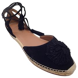 Autre Marque-Zapatos planos de alpargata con envoltura en el tobillo de ante negro Aquazzura-Negro