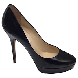 Autre Marque-Zapatos de tacón con plataforma de charol con punta redonda negra Jimmy Choo-Negro