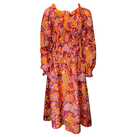 Autre Marque-La gefüttertJ Rot / Wunderschönes Kleid mit orangefarbenem und mehrfarbigem Taranta-Print-Mehrfarben