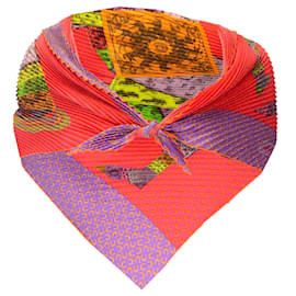 Autre Marque-Hermes Rosa / Sciarpa viola Multi A Cheval sur mon Carre Plisse in twill di seta plissettata-Multicolore