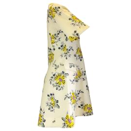 Autre Marque-Lela Rose Yellow / Pink Multi Floral Printed Short Sleeved V-Neck Cotton Dress-Yellow