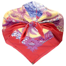 Autre Marque-Hermes rot / Violetter, mehrfarbiger quadratischer Aloha-Schal aus Seidentwill-Mehrfarben
