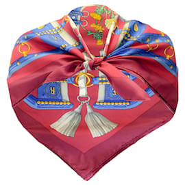 Autre Marque-Hermes rojo / Bufanda de sarga de seda cuadrada azul Multi Aux Champs-Multicolor