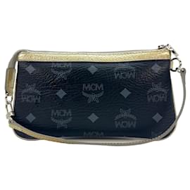 MCM-Funda MCM Mini Bag Estuche Bolsa de cosméticos Pequeña Negra Plata Metálica Bolsa-Negro