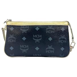 MCM-MCM case pouch mini bag cosmetic bag small black silver metallic bag-Black