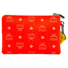 MCM-Funda de maquillaje MCM estuche bolsa de cosméticos rosa neón naranja bolso LogoPrint embrague bolsa.-Rosa