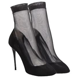 Dolce & Gabbana Botas de tornozelo em couro e tule preto 39 Preto
