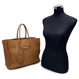 Balenciaga-Beige Leather Papier A4 Large Tote Bag Handbag-Beige